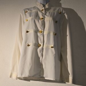 VTG FIJI SPORT SZ. MED WHITE LONG SLEEVE GOLD TONE BUTTONS  BUTTON FRONT SHIRT